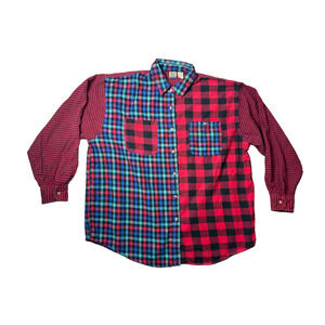 North West Blue Vtg Plus 20W Mixed Plaid Colorblock Shirt 1990's Buffalo Check